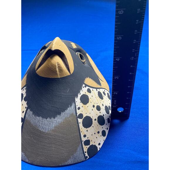 Carved Hand Painted Wood Bird of Pray Mask Signed 6x6x5 - Picture 9 of 10